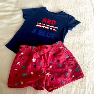 Red white & blue shirt and short set